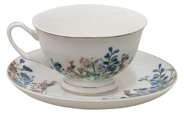Porcelánová šálka s tanierikom a kvetmi - 12*10*6 cm / Ø 15*2 cm / 250 ml - Clayre & Eef