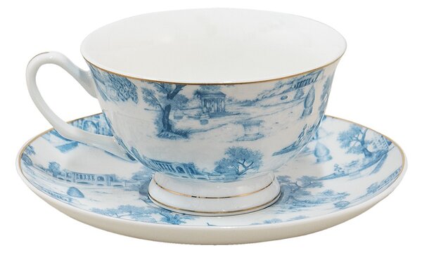 Bielo-modrá porcelánová šálka s tanierikom - Ø 10*6 / Ø 15*2 cm / 250 ml - Clayre & Eef