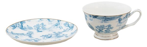 Bielo-modrá porcelánová šálka s tanierikom - Ø 10*6 / Ø 15*2 cm / 250 ml - Clayre & Eef