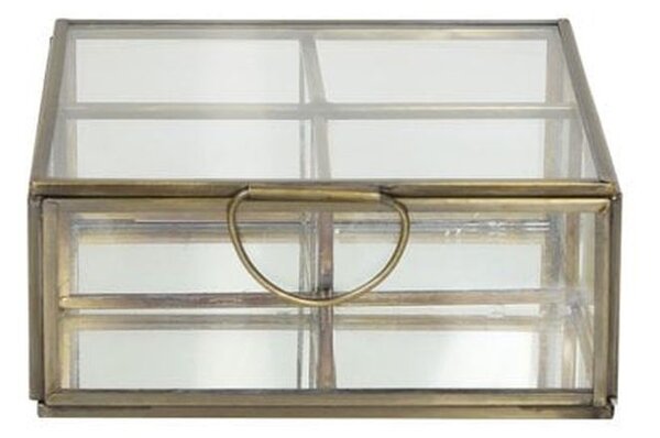 Sklenená šperkovnica s mosadzným antik lemom Alexandra antique - 14*14*5,5 cm - Light & Living