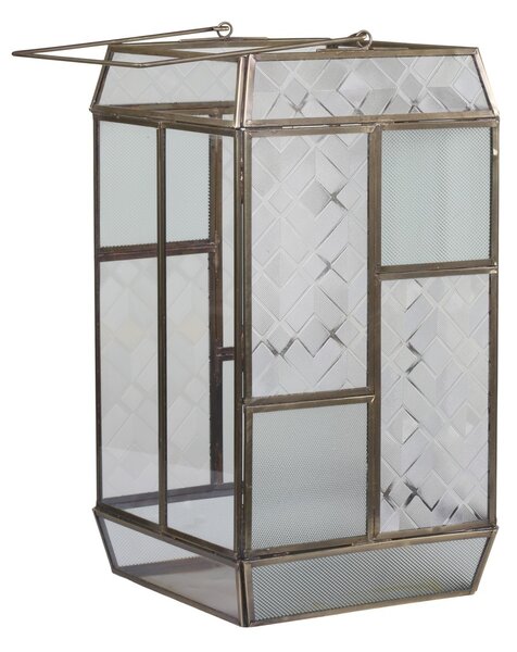Bronzová antik kovová lampáš s patinou Frosté - 20*20*38cm - Chic Antique