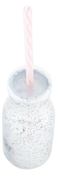 Strieborná sklenená fľaša na slamku bez slamky - Ø 6*14 cm / 0,2 L - Clayre & Eef