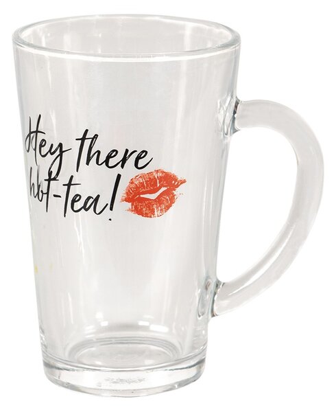 Sklenený hrnček s nápisom Hot Tea - 11*8*13 cm / 300 ml - Clayre & Eef