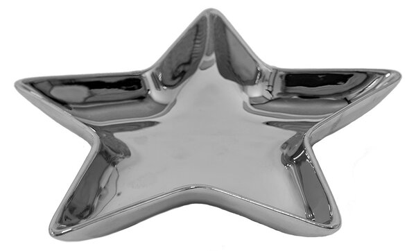 Strieborná keramická miska v tvare hviezdy Silver Star - 16*16*2 cm - Clayre & Eef