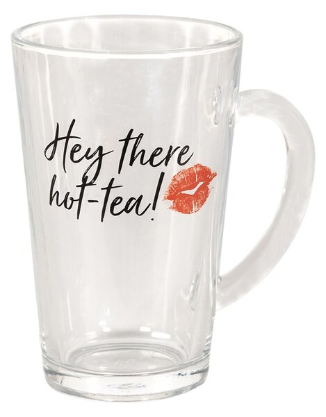 Sklenený hrnček s nápisom Hot Tea - 11*8*13 cm / 300 ml - Clayre & Eef