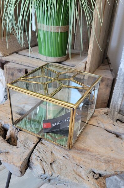 Sklenená šperkovnica so zlatým antik lemom Alex antique - 15*15*12 cm - Colmore by Diga