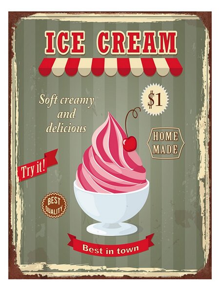 Zelená nástenná kovová ceduľa Ice Cream - 25*1*33 cm - Clayre & Eef