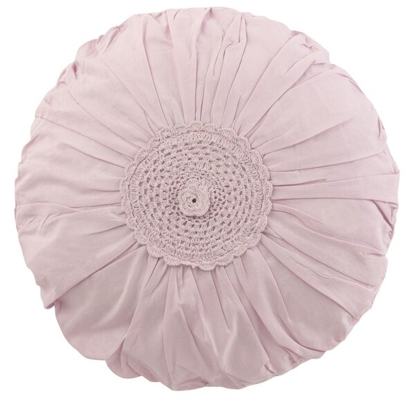 Ružový bavlnený okrúhly vankúš s čipkou Lace pink - Ø 39*12cm - J-Line by Jolipa