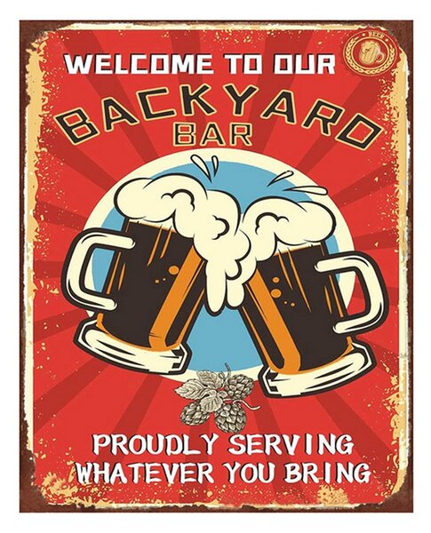 Červená nástenná ceduľa Backyard Bar - 20*1*25 cm - Clayre & Eef
