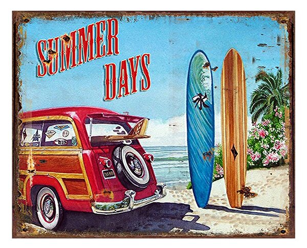 Farebná nástenná kovová ceduľa Summer Days - 25*1*20 cm - Clayre & Eef