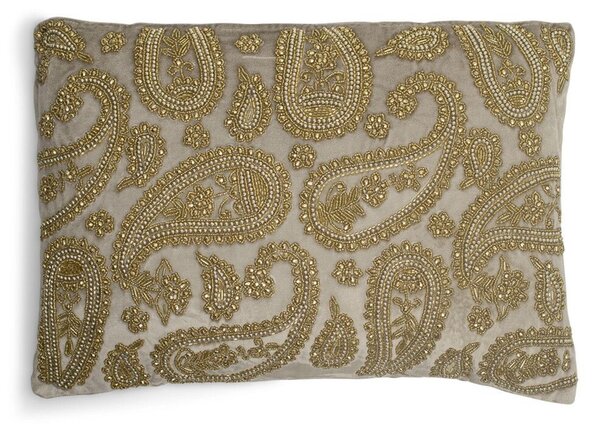 Béžový zamatový vankúš s ornamentmi Paisley beige - 45*15*35cm - Mars & More