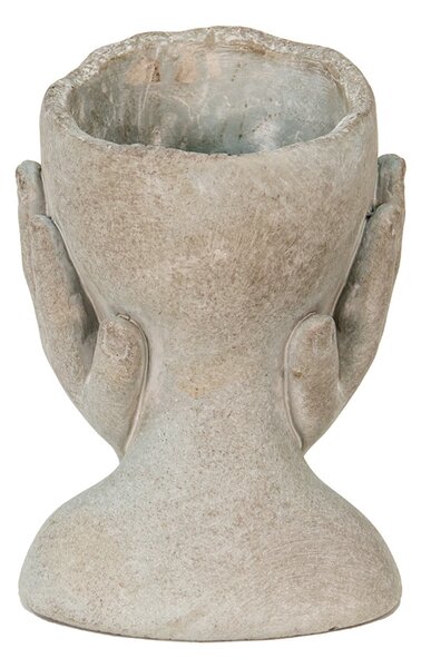 Šedý cementový kvetináč hlava ženy v dlaniach S - 13*13*18 cm - Clayre & Eef