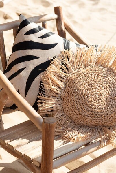 Dekoračný okrúhly vankúšik z prírodnej trávy Raffia natural - 45*15*45 cm - J-Line by Jolipa