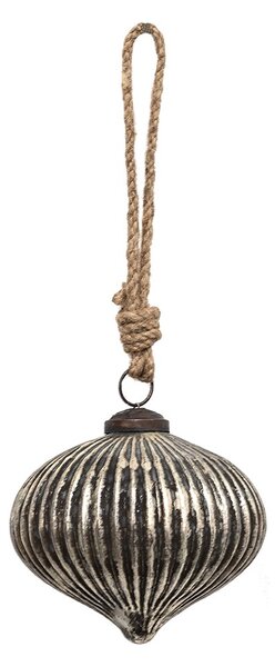 Strieborno-čierna antik sklenená vianočná ozdoba - Ø 10*9 cm - Clayre & Eef