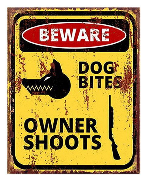 Žltá nástenná kovová ceduľa Beware - 20*1*25 cm - Clayre & Eef