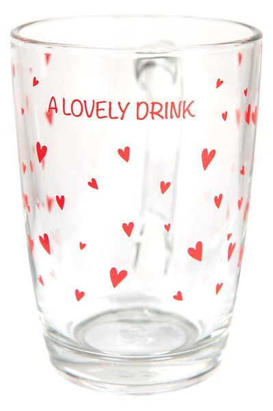 Sklenený hrnček s červenými srdiečkami A Lovely Drink - 11 * 8 * 11 cm / 300 ml - Clayre & Eef
