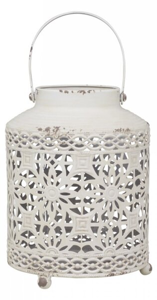 Krémová antik kovová lampáš Fleur-de-pot - Ø16*22cm - Chic Antique