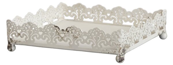 Krémový antik kovový držiak na obrúsky so zdobením a patinou Bione - 17*17*5cm - Chic Antique
