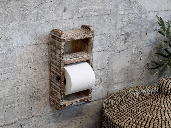 Drevený nástenný stojan na toaletný papier Brick - 15 * 10 * 30 cm - Chic Antique