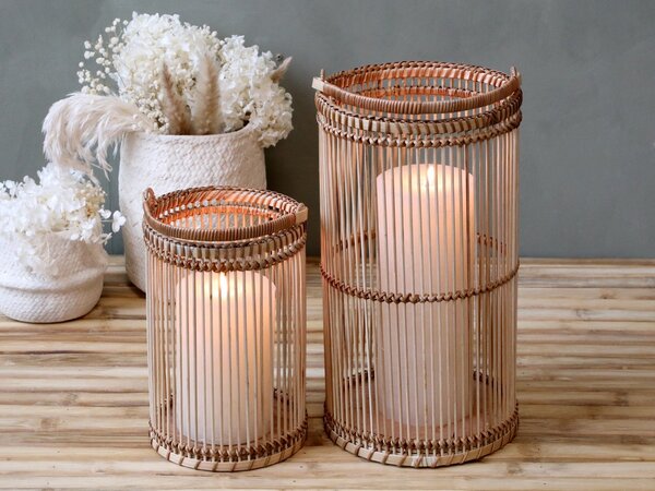 Prírodný drevený lampáš Bamboo - Ø16*25cm - Chic Antique