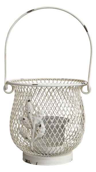 Krémová antik kovová lampáš Fleur-de-pot - Ø16*22cm - Chic Antique