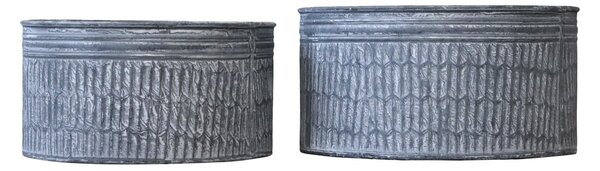 2ks dekoračné plechové zinkové antik obaly na kvetináče - Ø 29*15 cm - Chic Antique