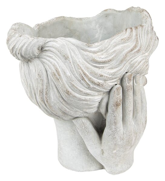 Šedý cementový kvetináč hlava ženy v dlaniach - 20*23*25 cm - Clayre & Eef