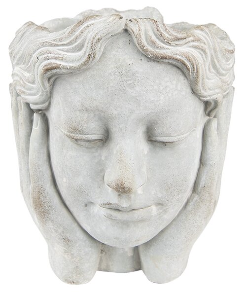 Šedý cementový kvetináč hlava ženy v dlaniach - 20*23*25 cm - Clayre & Eef