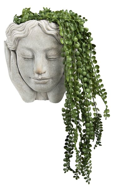 Šedý cementový kvetináč hlava ženy v dlaniach - 20*23*25 cm - Clayre & Eef