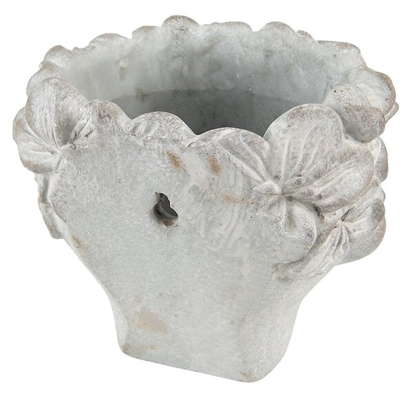 Šedý kvetináč v dizajne hlavy s kvetinovým vencom Tete - 12*9*10 cm - Clayre & Eef