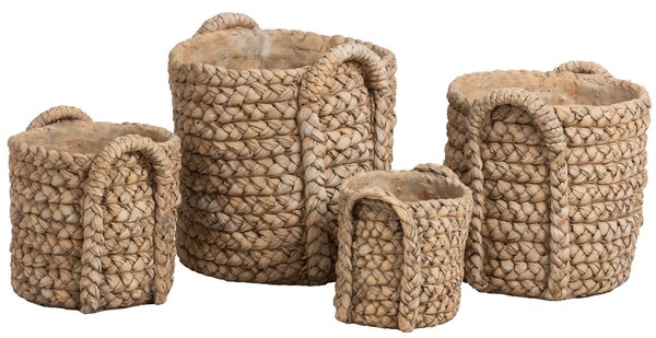 Hnedý cementový kvetináč s pleteným vzorom z listov Leavia - 26*28*27cm - J-Line by Jolipa