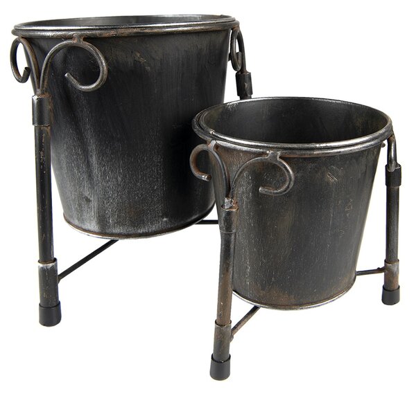 Set 2ks čierny antik kovový kvetináč Oma - Ø 17*23 / Ø 12*17 cm - Clayre & Eef