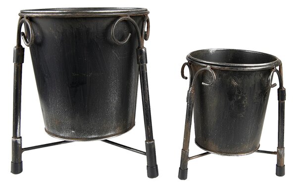 Set 2ks čierny antik kovový kvetináč Oma - Ø 17*23 / Ø 12*17 cm - Clayre & Eef