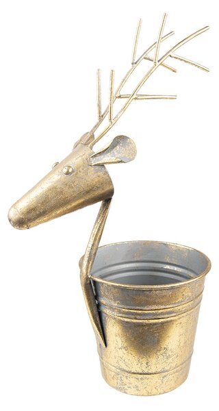 Zlatý antik plechový obal na květináč Jelen - 27*17*16/45 cm - Clayre & Eef