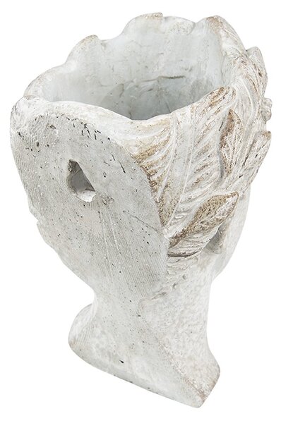 Šedý antik cementový nástenný kvetináč hlava ženy - 11*11*17 cm - Clayre & Eef