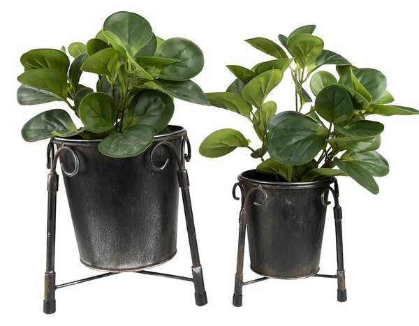 Set 2ks čierny antik kovový kvetináč Oma - Ø 17*23 / Ø 12*17 cm - Clayre & Eef