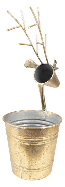 Zlatý antik plechový obal na květináč Jelen - 27*17*16/45 cm - Clayre & Eef