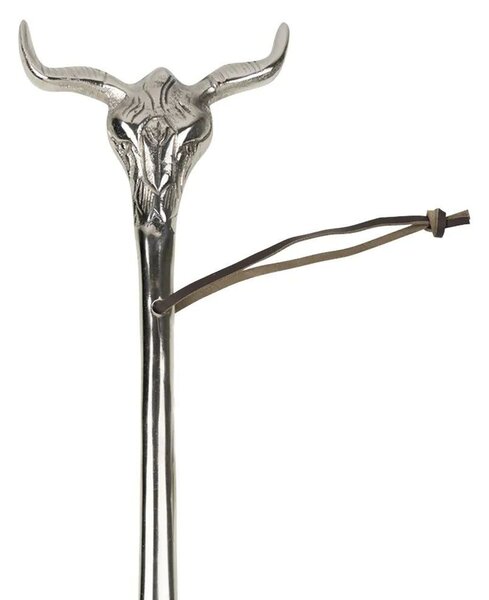 Strieborná kovová obúvacia lyžica s lebkou býka - 12*4*55 cm - Mars & More