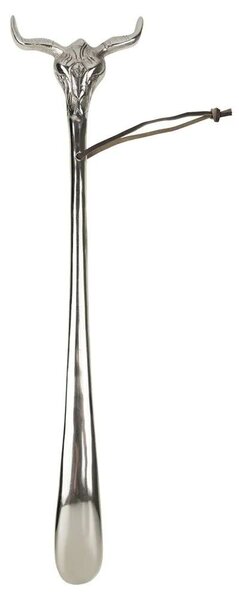 Strieborná kovová obúvacia lyžica s lebkou býka - 12*4*55 cm - Mars & More