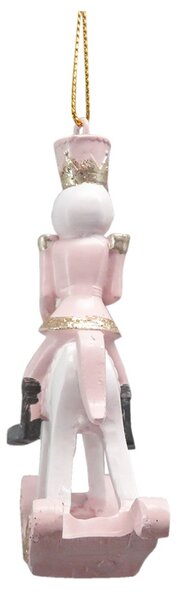 Bielo-ružová závesná dekorácia Luskáčik na hojdacom koni - 6*3*9 cm - Clayre & Eef