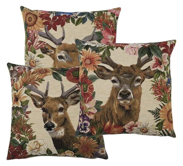 Gobelínový vankúš s jeleňom v kvetinovom okraji Flower Deer - 45*15*45cm - Mars & More