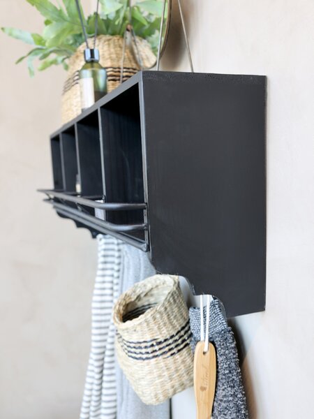 Čierna antik nástenná kovová polička s háčikmi Datione - 80*22*31cm - Chic Antique