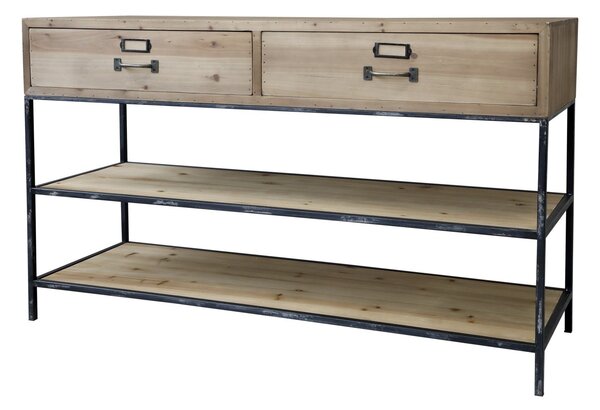 Hnedý antik drevený konzolový stôl s kovovou konštrukciou Fitone - 124*42*72cm - Chic Antique