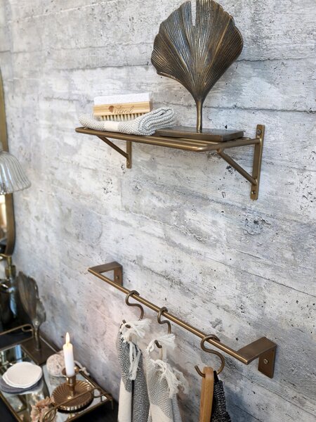 Bronzová antik nástenná kovová polička Simon - 32*13*11cm - Chic Antique