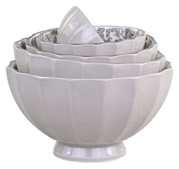 Set 5ks zelená porcelánová miska s ornamentmi vo vnútri prúžkom Arés - Ø15*9 cm - Chic Antique