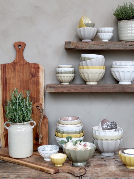 Set 5ks biela porcelánová miska s čiernymi detailmi vo vnútri Arés - Ø15*9 cm - Chic Antique