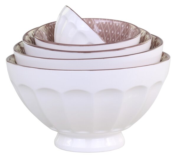 Set 5ks biela porcelánová miska s ružovými detailmi vo vnútri Arés - Ø15*9 cm - Chic Antique