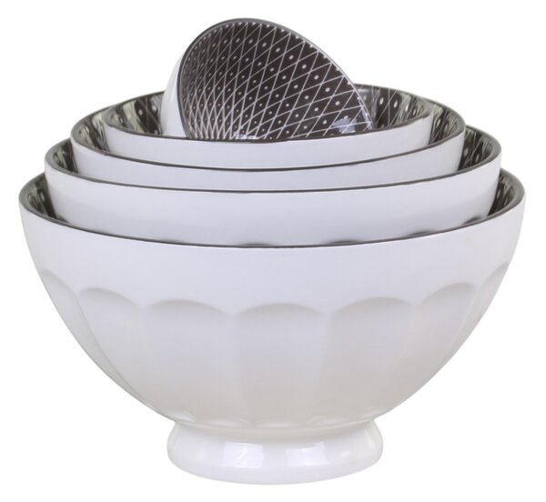 Set 5ks biela porcelánová miska s čiernymi detailmi vo vnútri Arés - Ø15*9 cm - Chic Antique