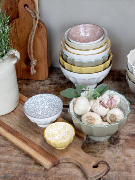 Set 5ks biela porcelánová miska s čiernymi detailmi vo vnútri Arés - Ø15*9 cm - Chic Antique