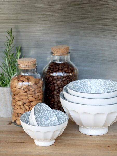 Set 5ks biela porcelánová miska so šedými ornamentmi vo vnútri Arés - Ø15*9 cm - Chic Antique